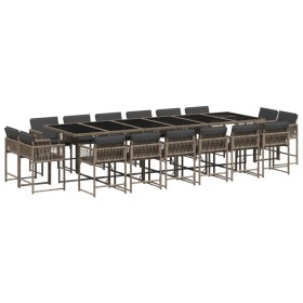 vidaXL 17-tlg. Garten-Essgruppe mit Kissen Grau Poly Rattan
