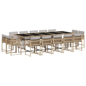 vidaXL 15-tlg. Garten-Essgruppe mit Kissen Beigemischung Poly Rattan