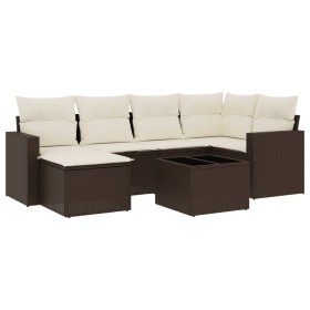vidaXL 7-tlg. Garten-Sofagarnitur mit Kissen Braun Poly Rattan