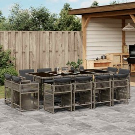 vidaXL 13-tlg. Garten-Essgruppe mit Kissen Grau Poly Rattan