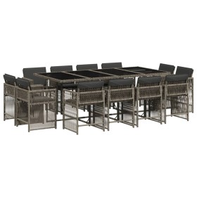 vidaXL 13-tlg. Garten-Essgruppe mit Kissen Grau Poly Rattan