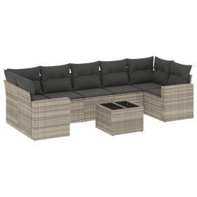 vidaXL 8-tlg. Garten-Sofagarnitur mit Kissen Hellgrau Poly Rattan