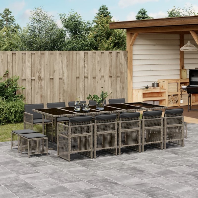 vidaXL 15-tlg. Garten-Essgruppe mit Kissen Grau Poly Rattan vidaXL 15-tlg. Garten-Essgruppe mit Kissen Grau Poly Rattan