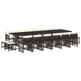 vidaXL 17-tlg. Garten-Essgruppe mit Kissen Braun Poly Rattan