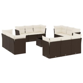 vidaXL 13-tlg. Garten-Sofagarnitur mit Kissen Braun Poly Rattan