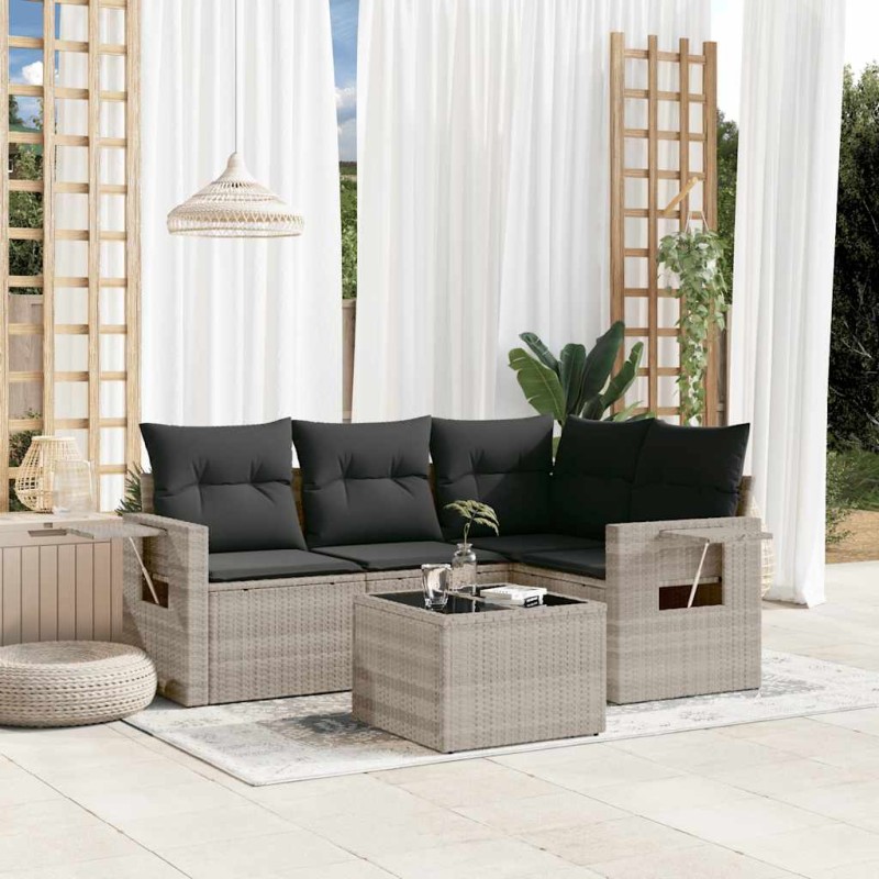 vidaXL 5-tlg. Garten-Sofagarnitur mit Kissen Hellgrau Poly Rattan vidaXL 5-tlg. Garten-Sofagarnitur mit Kissen Hellgrau Poly Rattan