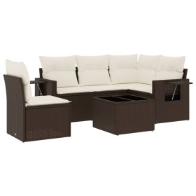 vidaXL 6-tlg. Garten-Sofagarnitur mit Kissen Braun Poly Rattan