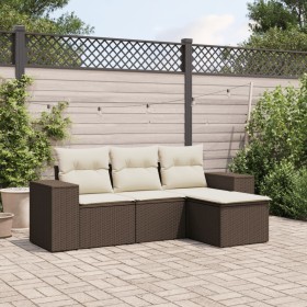 vidaXL 4-tlg. Garten-Sofagarnitur mit Kissen Braun Poly Rattan