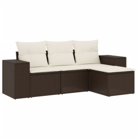 vidaXL 4-tlg. Garten-Sofagarnitur mit Kissen Braun Poly Rattan