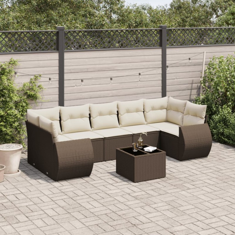 vidaXL 8-tlg. Garten-Sofagarnitur mit Kissen Braun Poly Rattan vidaXL 8-tlg. Garten-Sofagarnitur mit Kissen Braun Poly Rattan