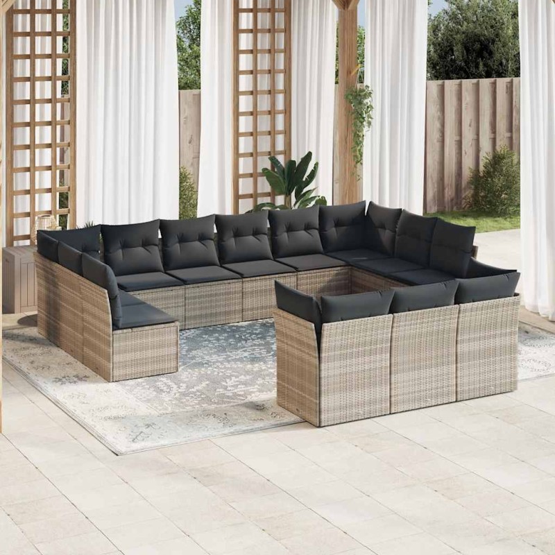 vidaXL 13-tlg. Garten-Sofagarnitur mit Kissen Hellgrau Poly Rattan vidaXL 13-tlg. Garten-Sofagarnitur mit Kissen Hellgrau Poly Rattan