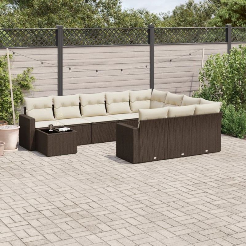 vidaXL 11-tlg. Garten-Sofagarnitur mit Kissen Braun Poly Rattan vidaXL 11-tlg. Garten-Sofagarnitur mit Kissen Braun Poly Rattan