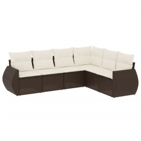 vidaXL 6-tlg. Garten-Sofagarnitur mit Kissen Braun Poly Rattan