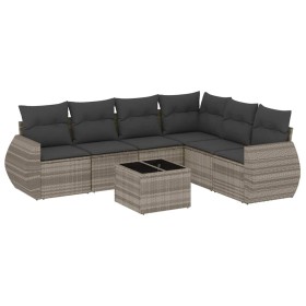 vidaXL 7-tlg. Garten-Sofagarnitur mit Kissen Hellgrau Poly Rattan