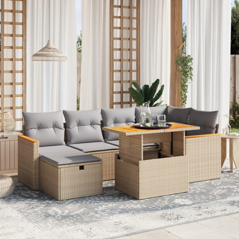 vidaXL 7-tlg. Garten-Sofagarnitur mit Kissen Beige Poly Rattan vidaXL 7-tlg. Garten-Sofagarnitur mit Kissen Beige Poly Rattan