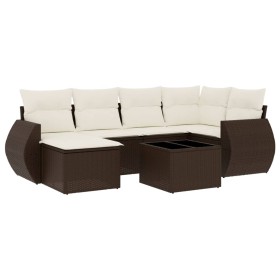 vidaXL 7-tlg. Garten-Sofagarnitur mit Kissen Braun Poly Rattan