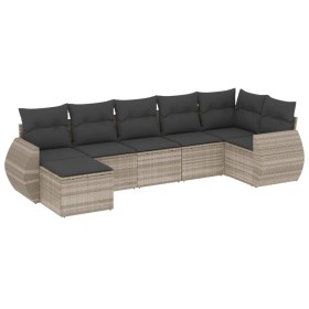 vidaXL 7-tlg. Garten-Sofagarnitur mit Kissen Hellgrau Poly Rattan