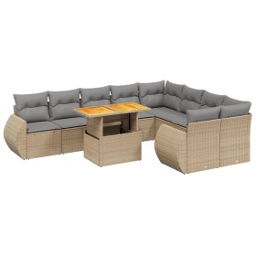 vidaXL 10-tlg. Garten-Sofagarnitur mit Kissen Beige Poly Rattan