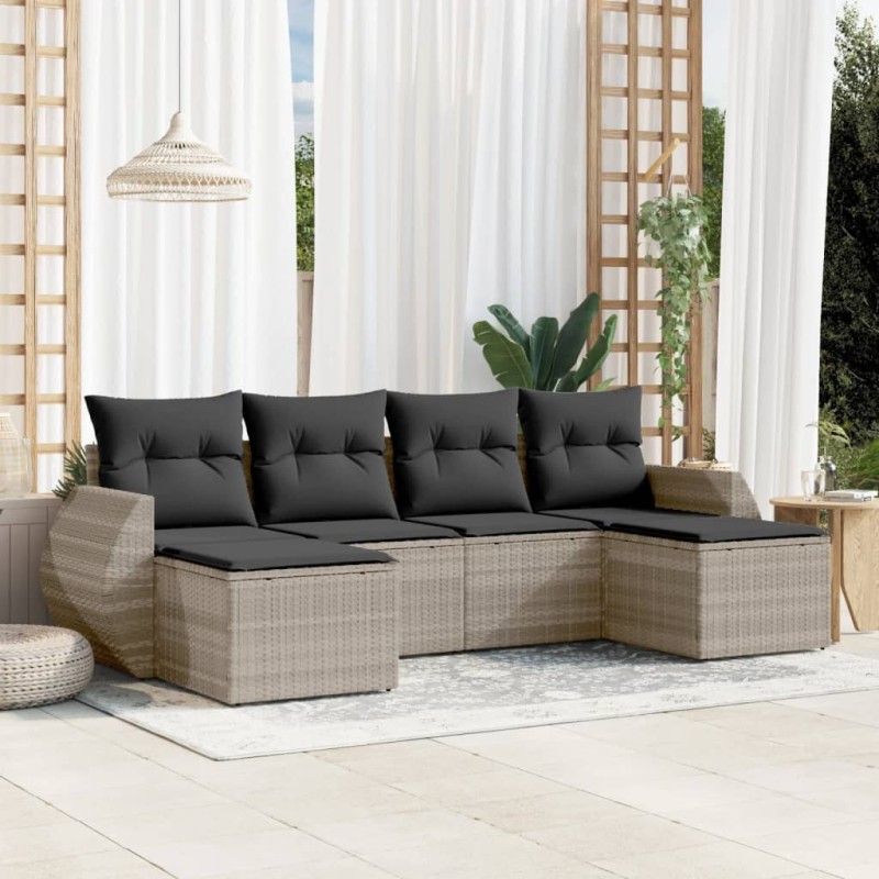 vidaXL 6-tlg. Garten-Sofagarnitur mit Kissen Hellgrau Poly Rattan vidaXL 6-tlg. Garten-Sofagarnitur mit Kissen Hellgrau Poly Rattan