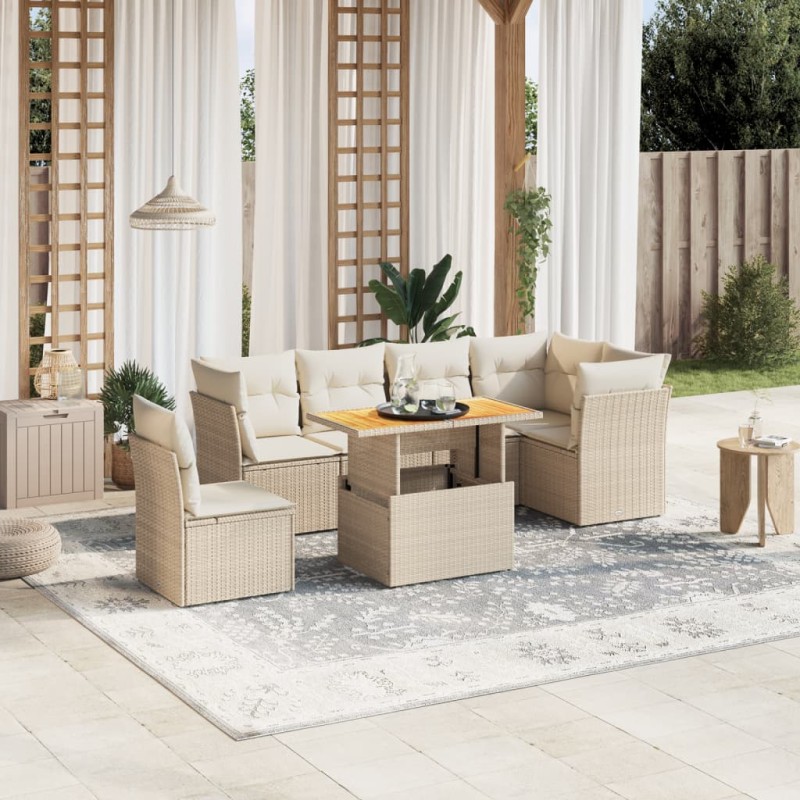 vidaXL 7-tlg. Garten-Sofagarnitur mit Kissen Beige Poly Rattan vidaXL 7-tlg. Garten-Sofagarnitur mit Kissen Beige Poly Rattan