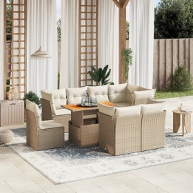 vidaXL 9-tlg. Garten-Sofagarnitur mit Kissen Beige Poly Rattan