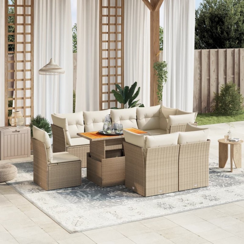 vidaXL 9-tlg. Garten-Sofagarnitur mit Kissen Beige Poly Rattan vidaXL 9-tlg. Garten-Sofagarnitur mit Kissen Beige Poly Rattan