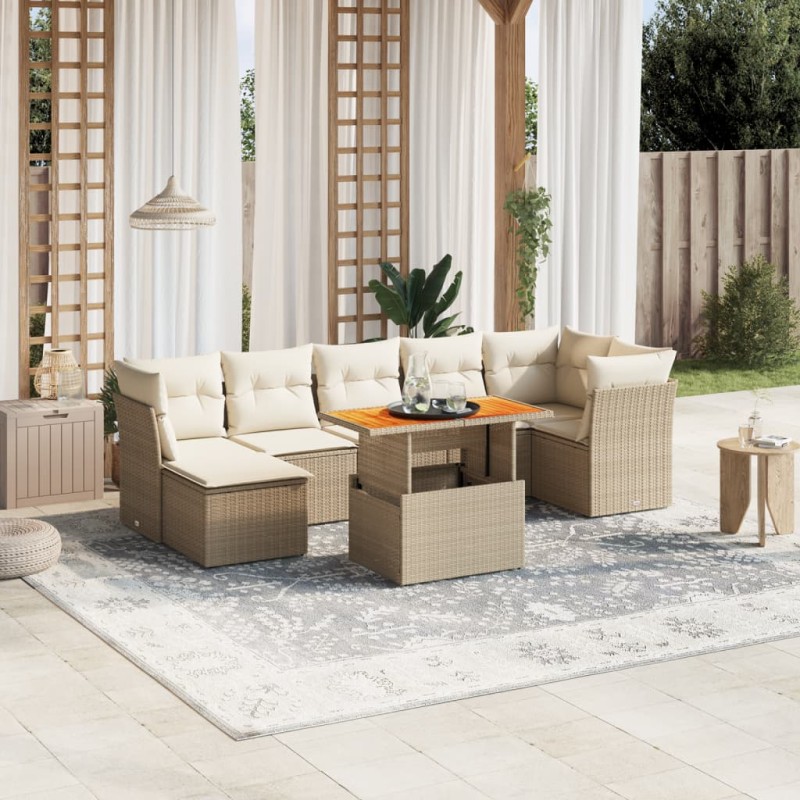 vidaXL 8-tlg. Garten-Sofagarnitur mit Kissen Beige Poly Rattan vidaXL 8-tlg. Garten-Sofagarnitur mit Kissen Beige Poly Rattan