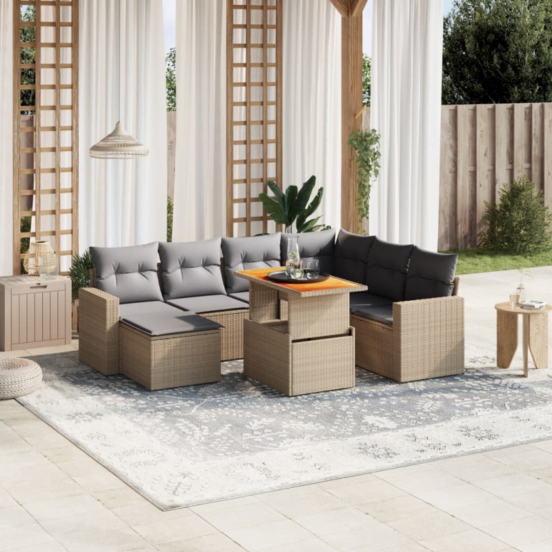 vidaXL 8-tlg. Garten-Sofagarnitur mit Kissen Beige Poly Rattan vidaXL 8-tlg. Garten-Sofagarnitur mit Kissen Beige Poly Rattan