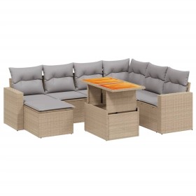 vidaXL 8-tlg. Garten-Sofagarnitur mit Kissen Beige Poly Rattan