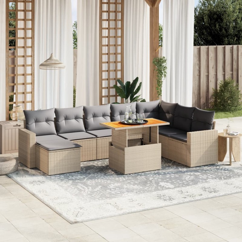 vidaXL 9-tlg. Garten-Sofagarnitur mit Kissen Beige Poly Rattan vidaXL 9-tlg. Garten-Sofagarnitur mit Kissen Beige Poly Rattan