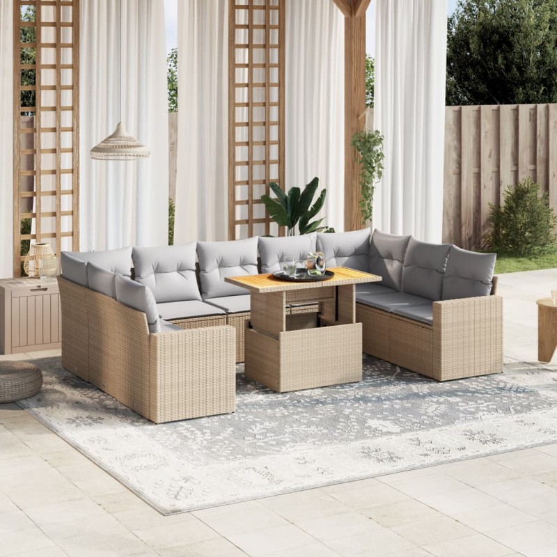 vidaXL 10-tlg. Garten-Sofagarnitur mit Kissen Beige Poly Rattan vidaXL 10-tlg. Garten-Sofagarnitur mit Kissen Beige Poly Rattan