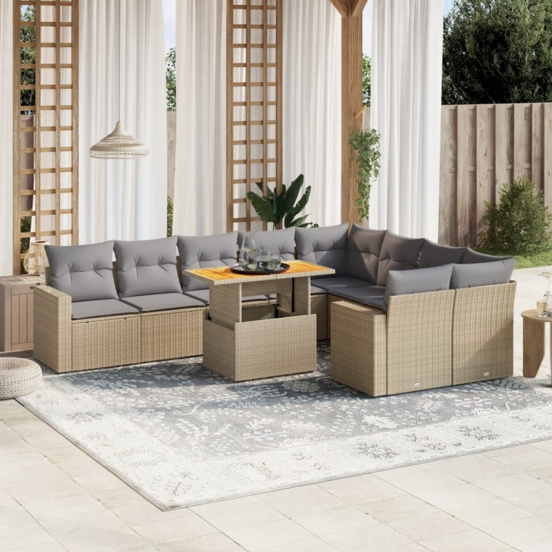 vidaXL 10-tlg. Garten-Sofagarnitur mit Kissen Beige Poly Rattan vidaXL 10-tlg. Garten-Sofagarnitur mit Kissen Beige Poly Rattan