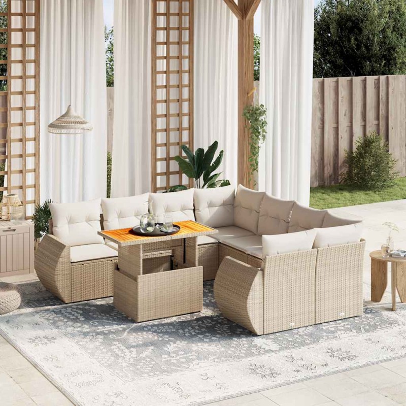 vidaXL 9-tlg. Garten-Sofagarnitur mit Kissen Beige Poly Rattan vidaXL 9-tlg. Garten-Sofagarnitur mit Kissen Beige Poly Rattan