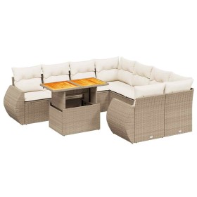 vidaXL 9-tlg. Garten-Sofagarnitur mit Kissen Beige Poly Rattan