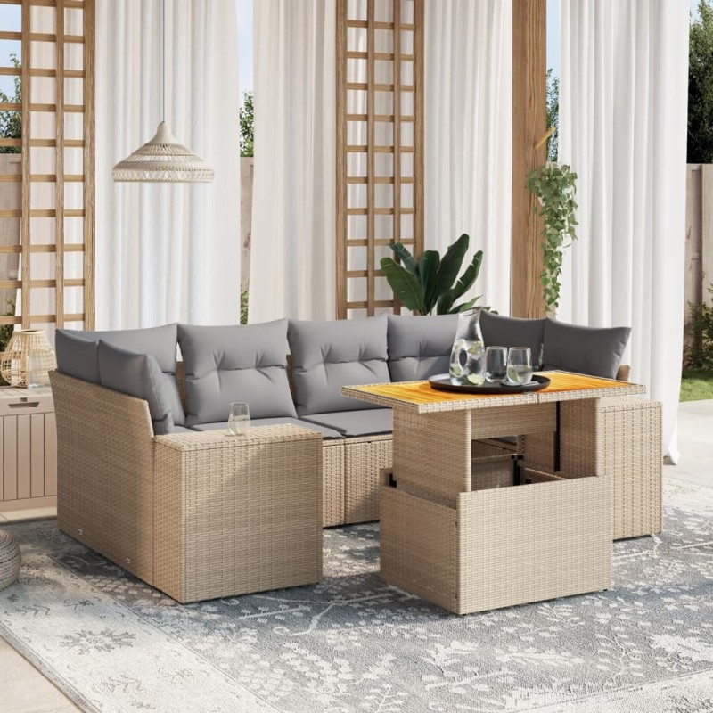 vidaXL 7-tlg. Garten-Sofagarnitur mit Kissen Beige Poly Rattan vidaXL 7-tlg. Garten-Sofagarnitur mit Kissen Beige Poly Rattan