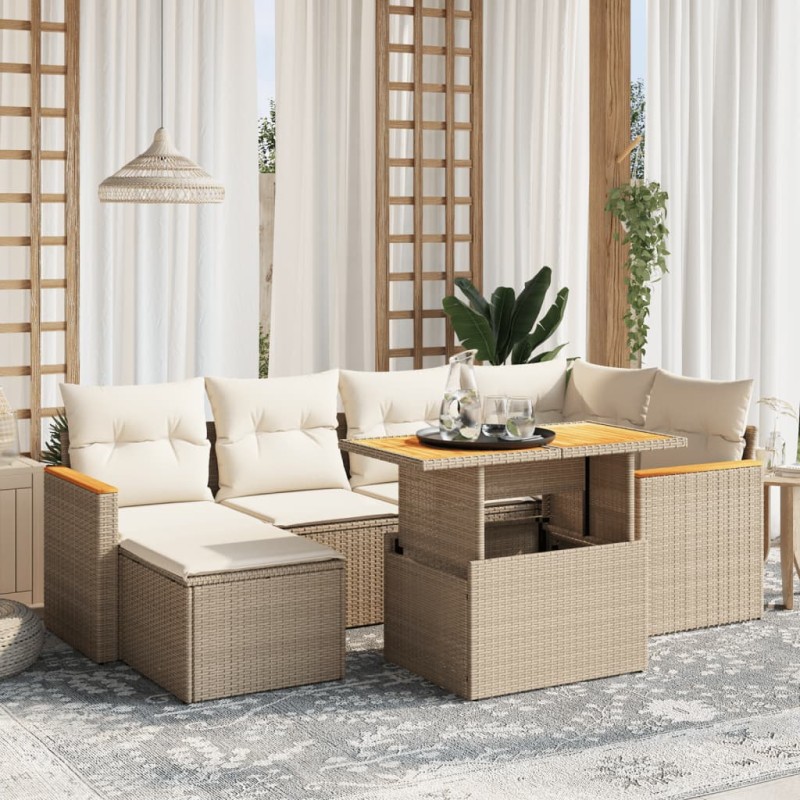 vidaXL 7-tlg. Garten-Sofagarnitur mit Kissen Beige Poly Rattan vidaXL 7-tlg. Garten-Sofagarnitur mit Kissen Beige Poly Rattan