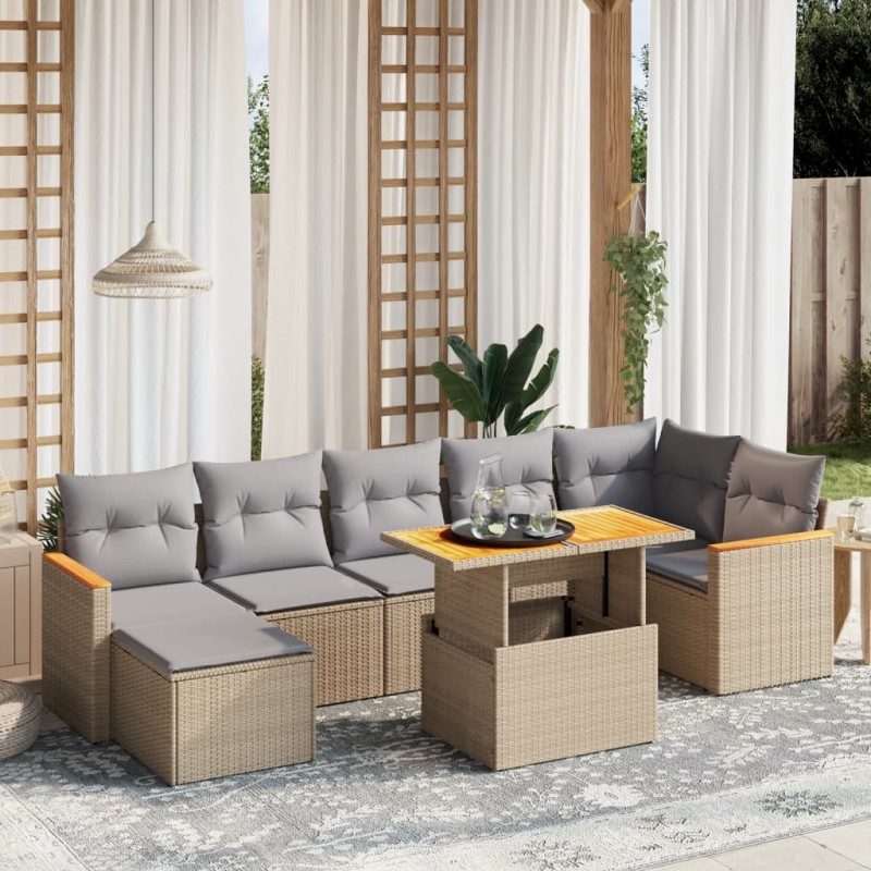 vidaXL 8-tlg. Garten-Sofagarnitur mit Kissen Beige Poly Rattan vidaXL 8-tlg. Garten-Sofagarnitur mit Kissen Beige Poly Rattan