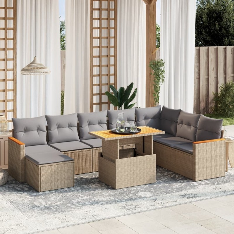 vidaXL 9-tlg. Garten-Sofagarnitur mit Kissen Beige Poly Rattan vidaXL 9-tlg. Garten-Sofagarnitur mit Kissen Beige Poly Rattan