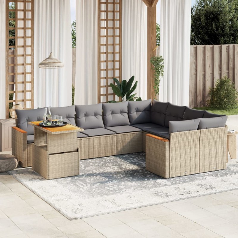 vidaXL 10-tlg. Garten-Sofagarnitur mit Kissen Beige Poly Rattan vidaXL 10-tlg. Garten-Sofagarnitur mit Kissen Beige Poly Rattan