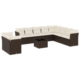 vidaXL 11-tlg. Garten-Sofagarnitur mit Kissen Braun Poly Rattan