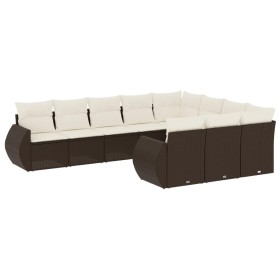 vidaXL 10-tlg. Garten-Sofagarnitur mit Kissen Braun Poly Rattan