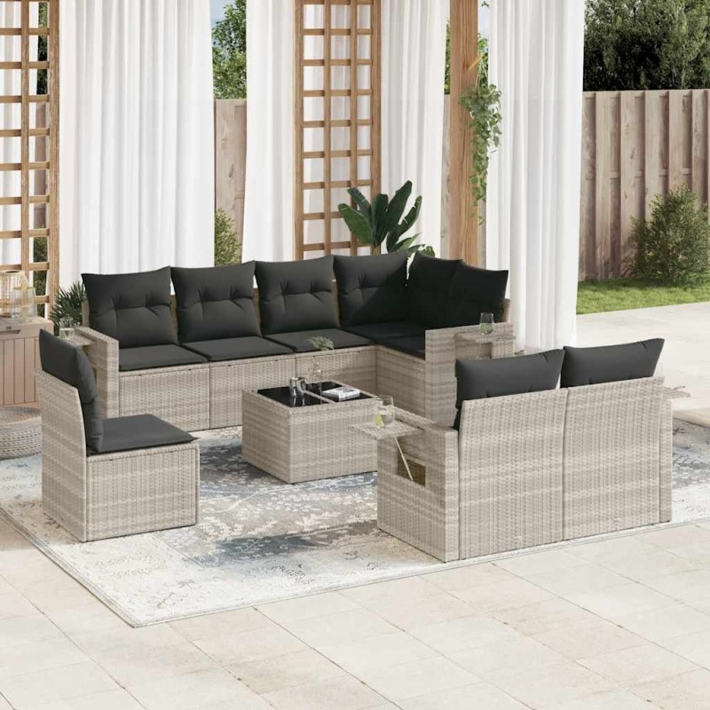 vidaXL 9-tlg. Garten-Sofagarnitur mit Kissen Hellgrau Poly Rattan vidaXL 9-tlg. Garten-Sofagarnitur mit Kissen Hellgrau Poly Rattan