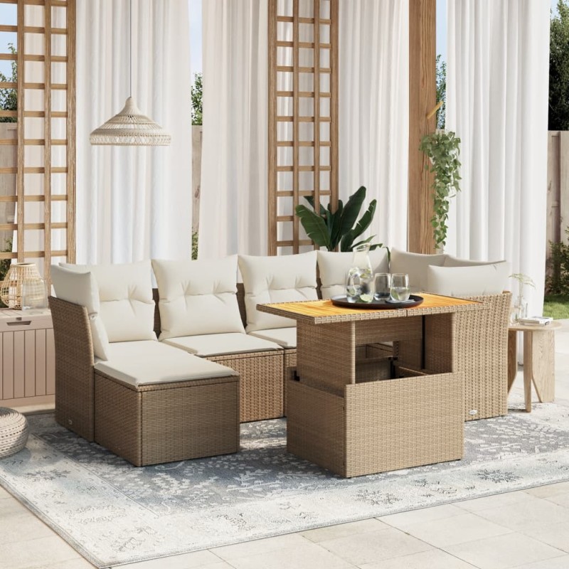 vidaXL 7-tlg. Garten-Sofagarnitur mit Kissen Beige Poly Rattan vidaXL 7-tlg. Garten-Sofagarnitur mit Kissen Beige Poly Rattan