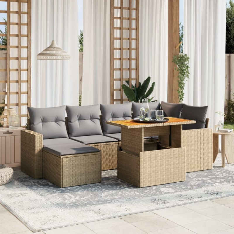 vidaXL 7-tlg. Garten-Sofagarnitur mit Kissen Beige Poly Rattan vidaXL 7-tlg. Garten-Sofagarnitur mit Kissen Beige Poly Rattan