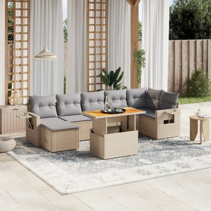 vidaXL 8-tlg. Garten-Sofagarnitur mit Kissen Beige Poly Rattan vidaXL 8-tlg. Garten-Sofagarnitur mit Kissen Beige Poly Rattan