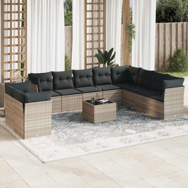 vidaXL 11-tlg. Garten-Sofagarnitur mit Kissen Hellgrau Poly Rattan vidaXL 11-tlg. Garten-Sofagarnitur mit Kissen Hellgrau Poly Rattan