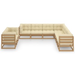 9-tlg. Garten-Lounge-Set Kissen Honigbraun Kiefer Massivholz
