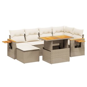 vidaXL 7-tlg. Garten-Sofagarnitur mit Kissen Beige Poly Rattan