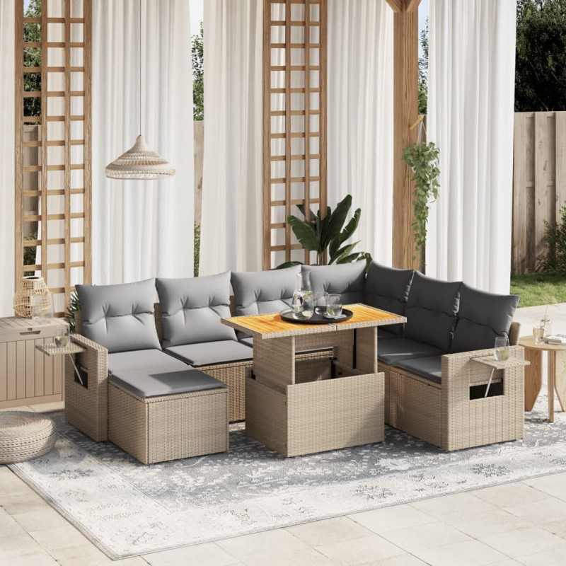 vidaXL 8-tlg. Garten-Sofagarnitur mit Kissen Beige Poly Rattan vidaXL 8-tlg. Garten-Sofagarnitur mit Kissen Beige Poly Rattan