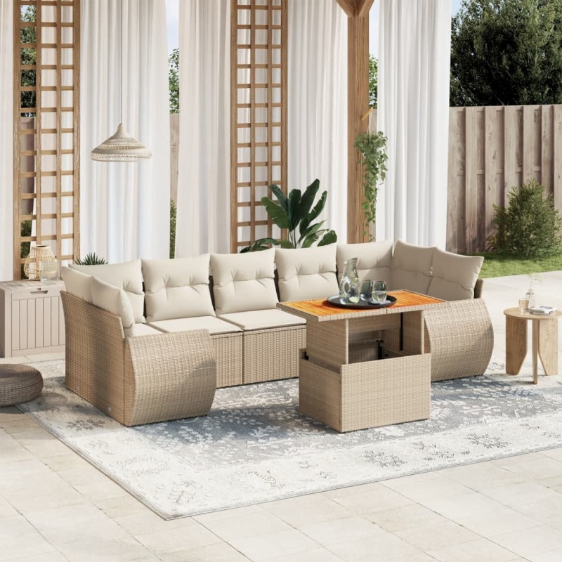 vidaXL 8-tlg. Garten-Sofagarnitur mit Kissen Beige Poly Rattan vidaXL 8-tlg. Garten-Sofagarnitur mit Kissen Beige Poly Rattan